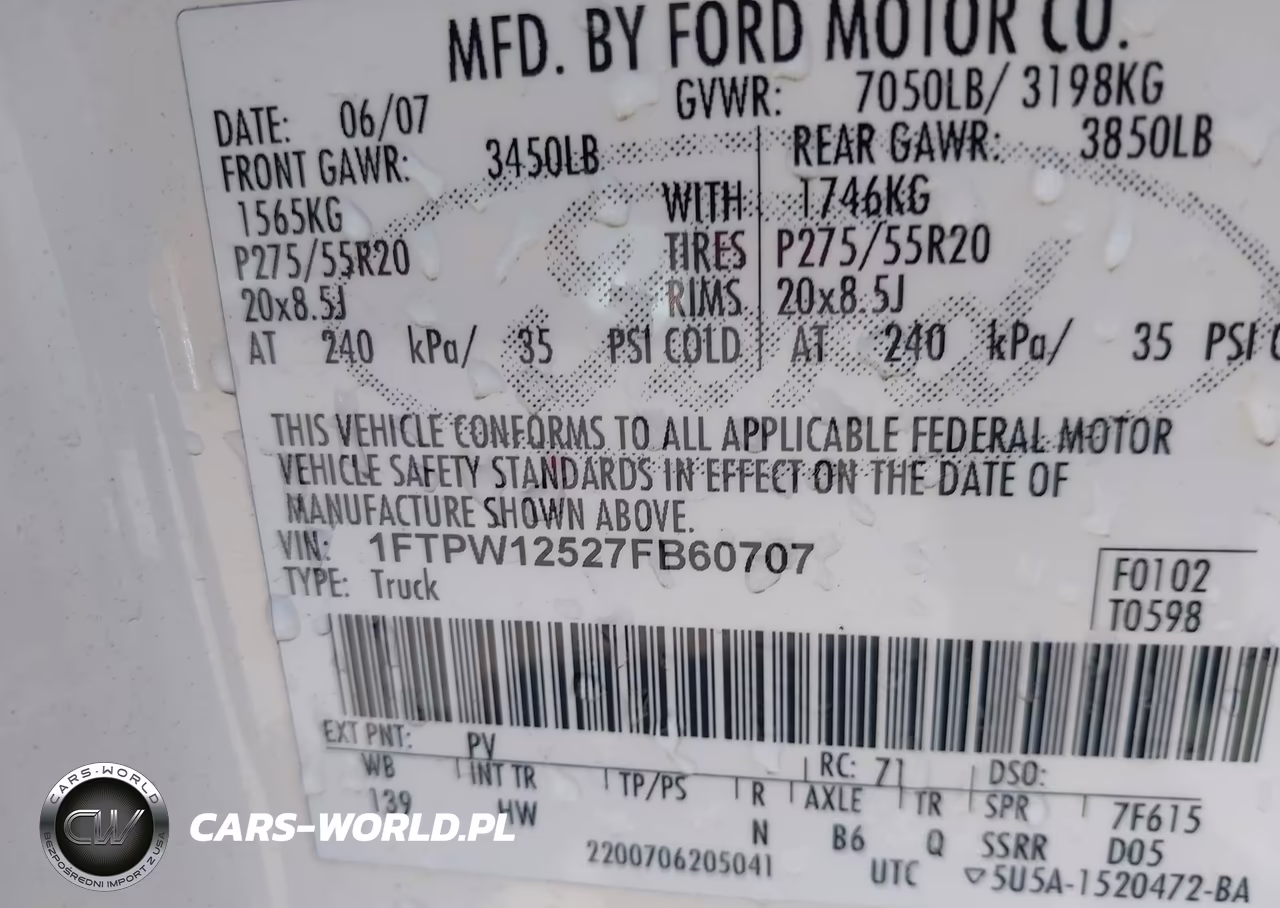 2007 Ford F-150 Lariat-Xlt VIN:1FTPW12527FB60707 - 9