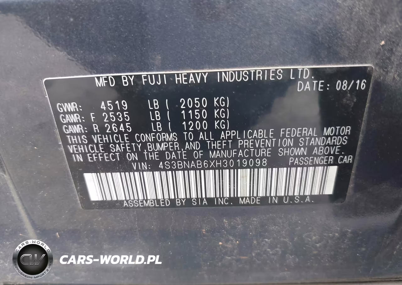 2017 Subaru Legacy 2.5I VIN:4S3BNAB6XH3019098 - 9