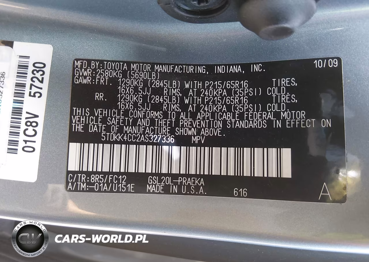 2010 Toyota Sienna Le VIN:5TDKK4CC2AS327336 - 9