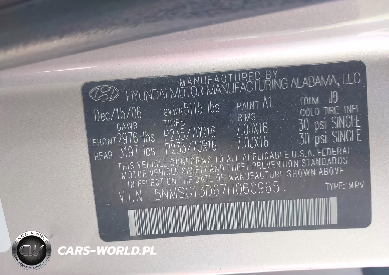 2007 Hyundai Santa Fe Gls VIN:5NMSG13D67H060965 - 9