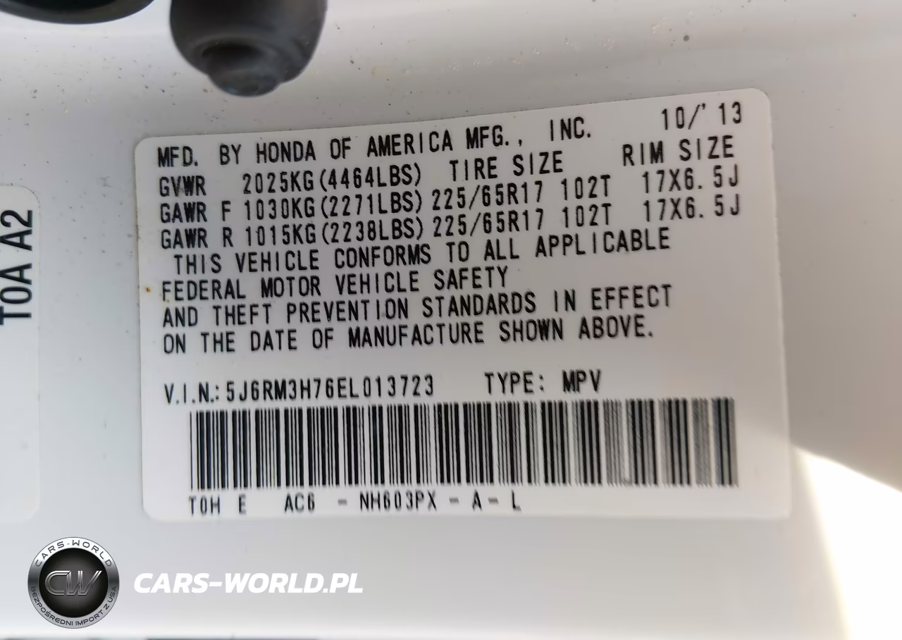 2014 Honda Cr-V Ex-L VIN:5J6RM3H76EL013723 - 9