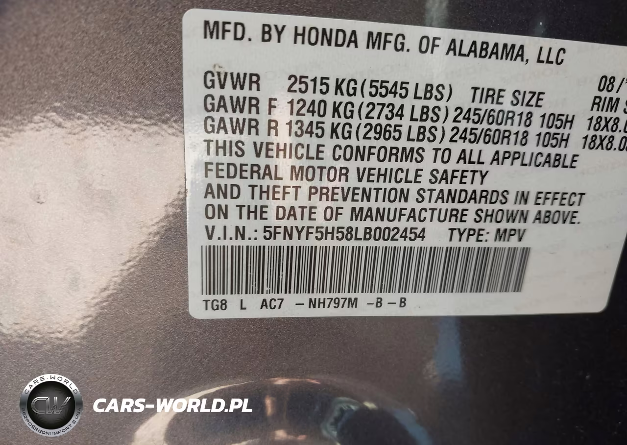 2020 Honda Pilot 2Wd Ex-L VIN:5FNYF5H58LB002454 - 9