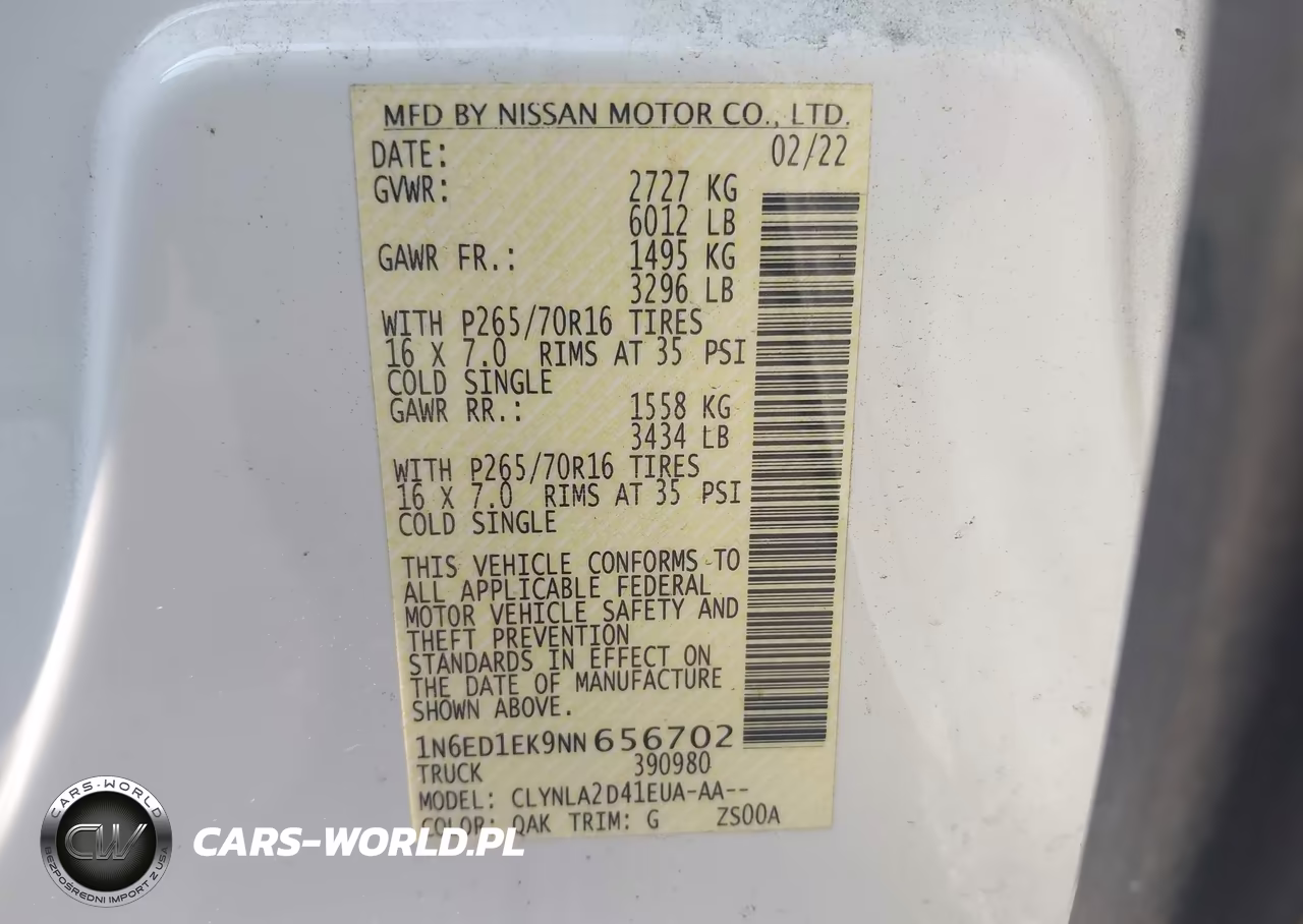2022 Nissan Frontier S 4X4 VIN:1N6ED1EK9NN656702 - 9
