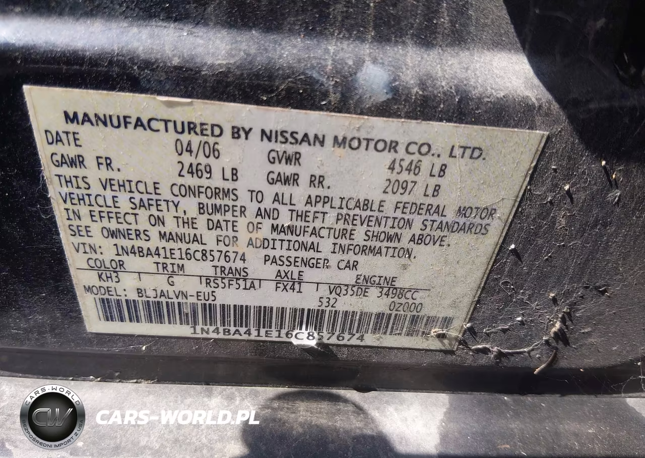 2006 Nissan Maxima 3.5 Se VIN:1N4BA41E16C857674 - 9