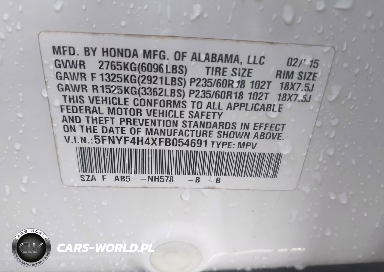 2015 Honda Pilot Ex VIN:5FNYF4H4XFB054691 - 9