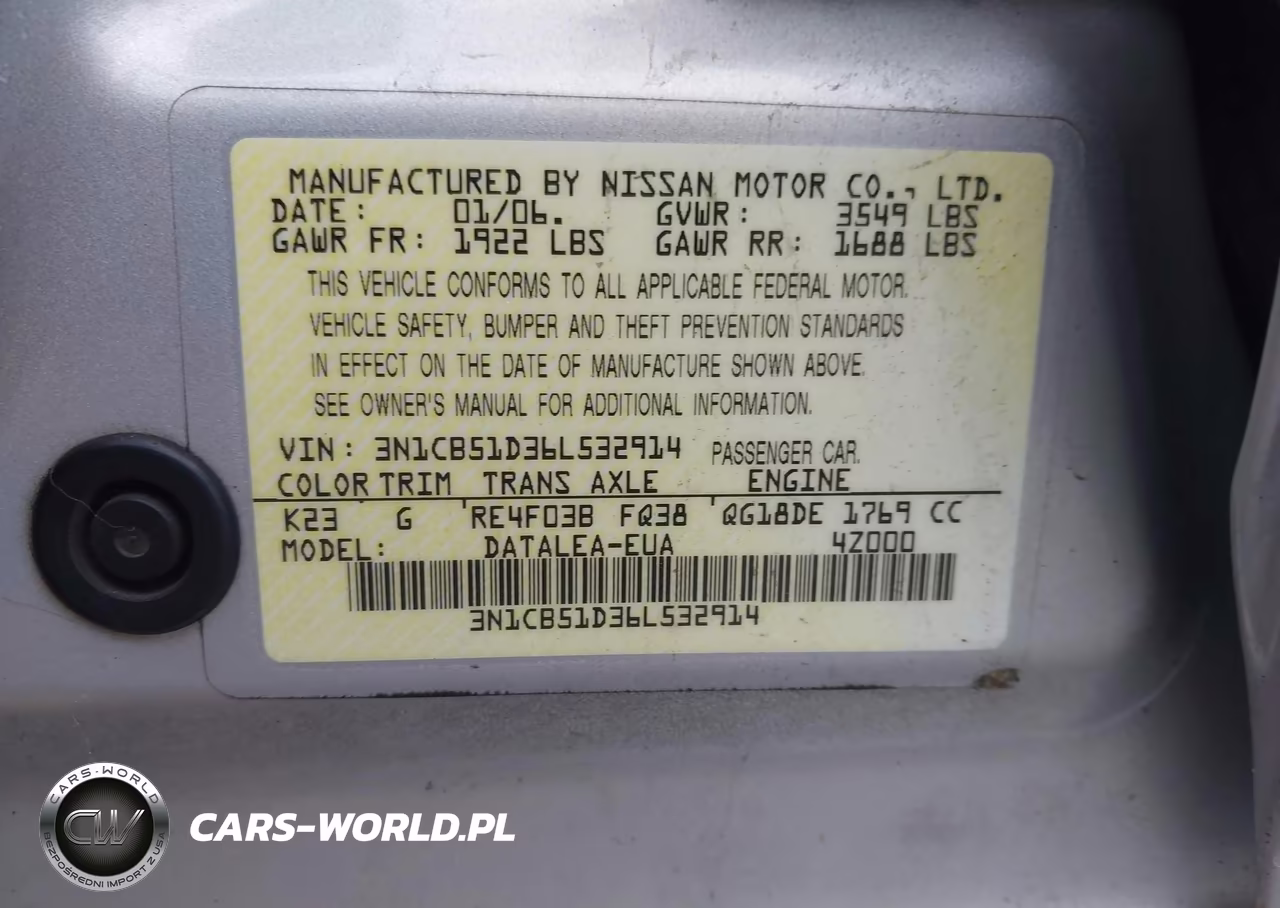 2006 Nissan Sentra 1.8S VIN:3N1CB51D36L532914 - 9