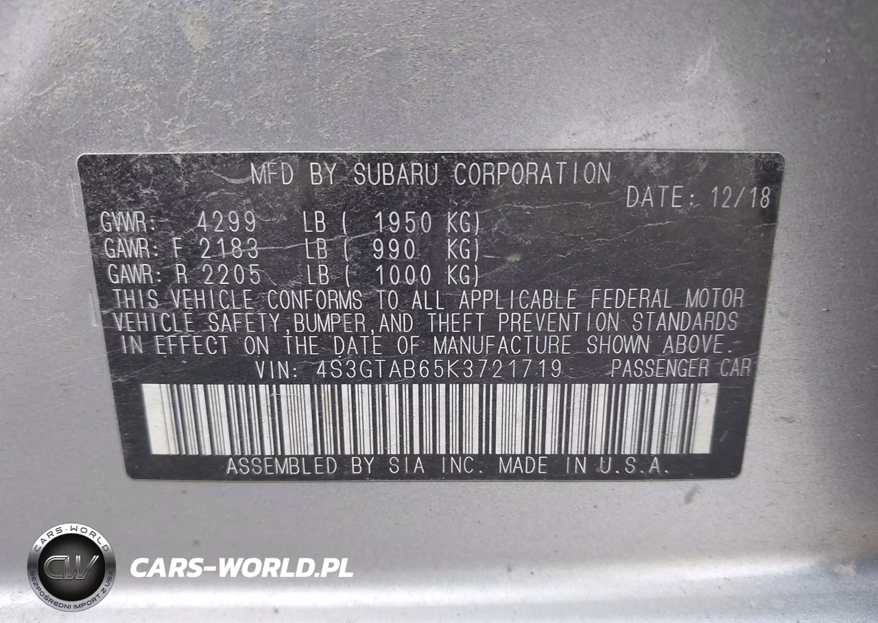 2019 Subaru Impreza 2.0I VIN:4S3GTAB65K3721719 - 9