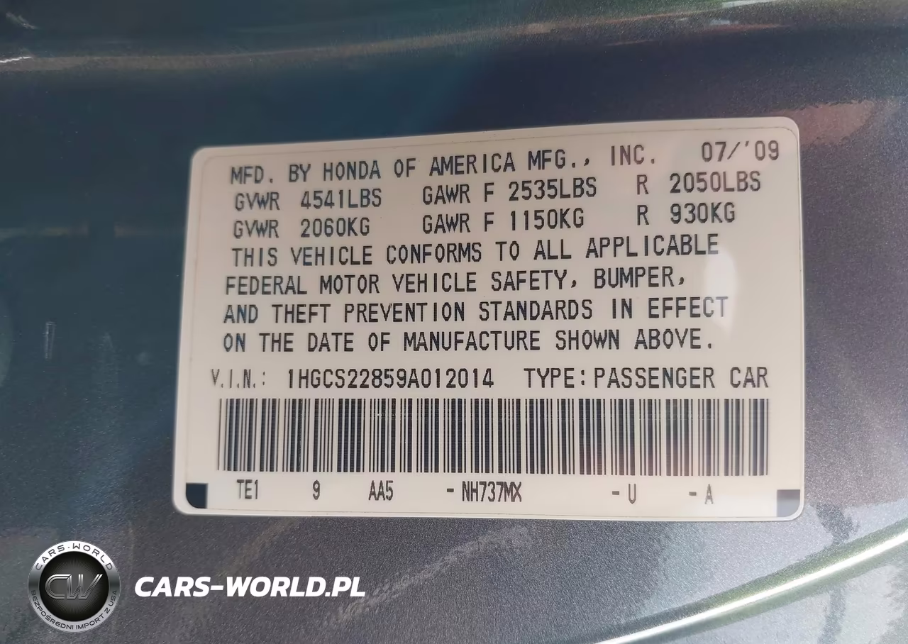 2009 Honda Accord 3.5 Ex-L VIN:1HGCS22859A012014 - 9