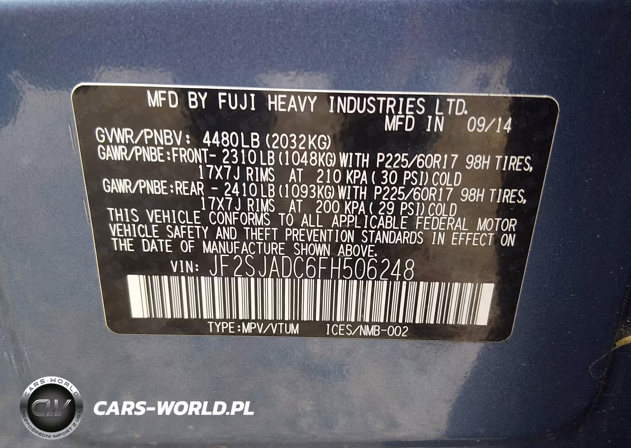 2015 Subaru Forester 2.5I Premium VIN:JF2SJADC6FH506248 - 9