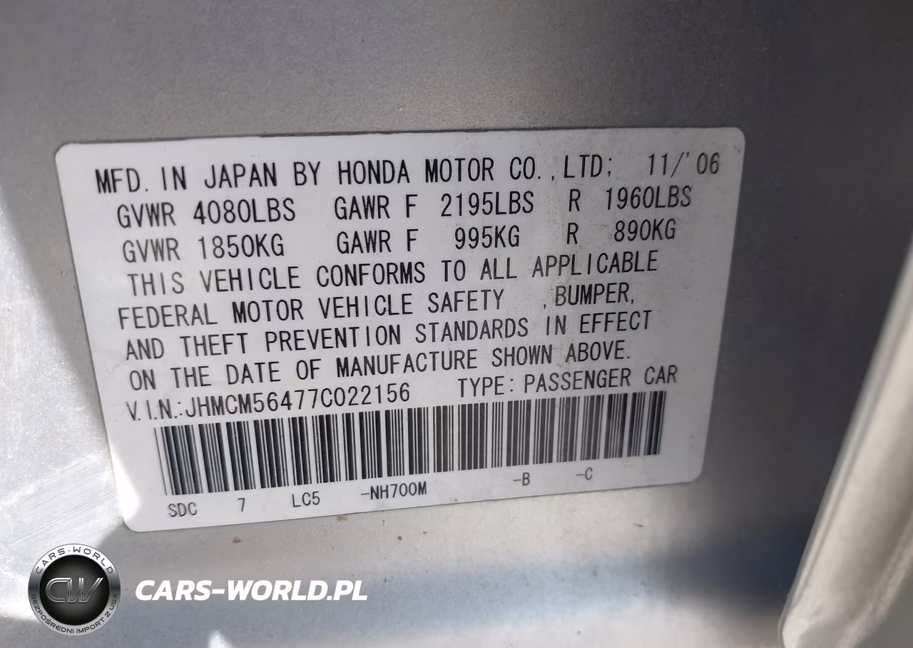 2007 Honda Accord 2.4 Lx VIN:JHMCM56477C022156 - 7