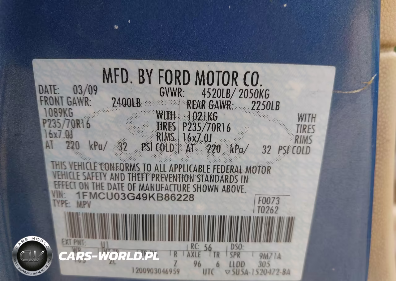 2009 Ford Escape Xlt VIN:1FMCU03G49KB86228 - 9