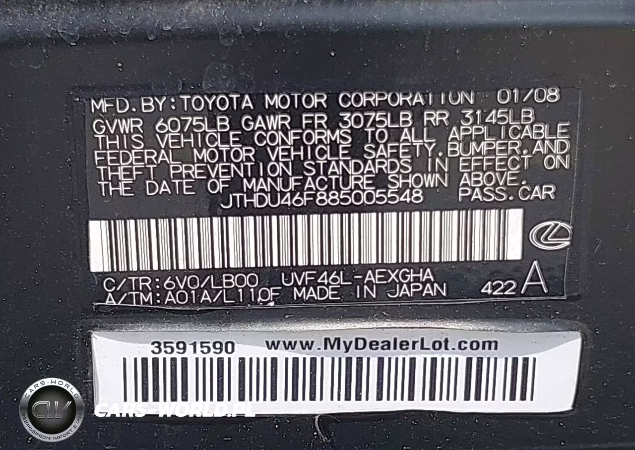 2008 Lexus Ls 600H VIN:JTHDU46F885005548 - 9