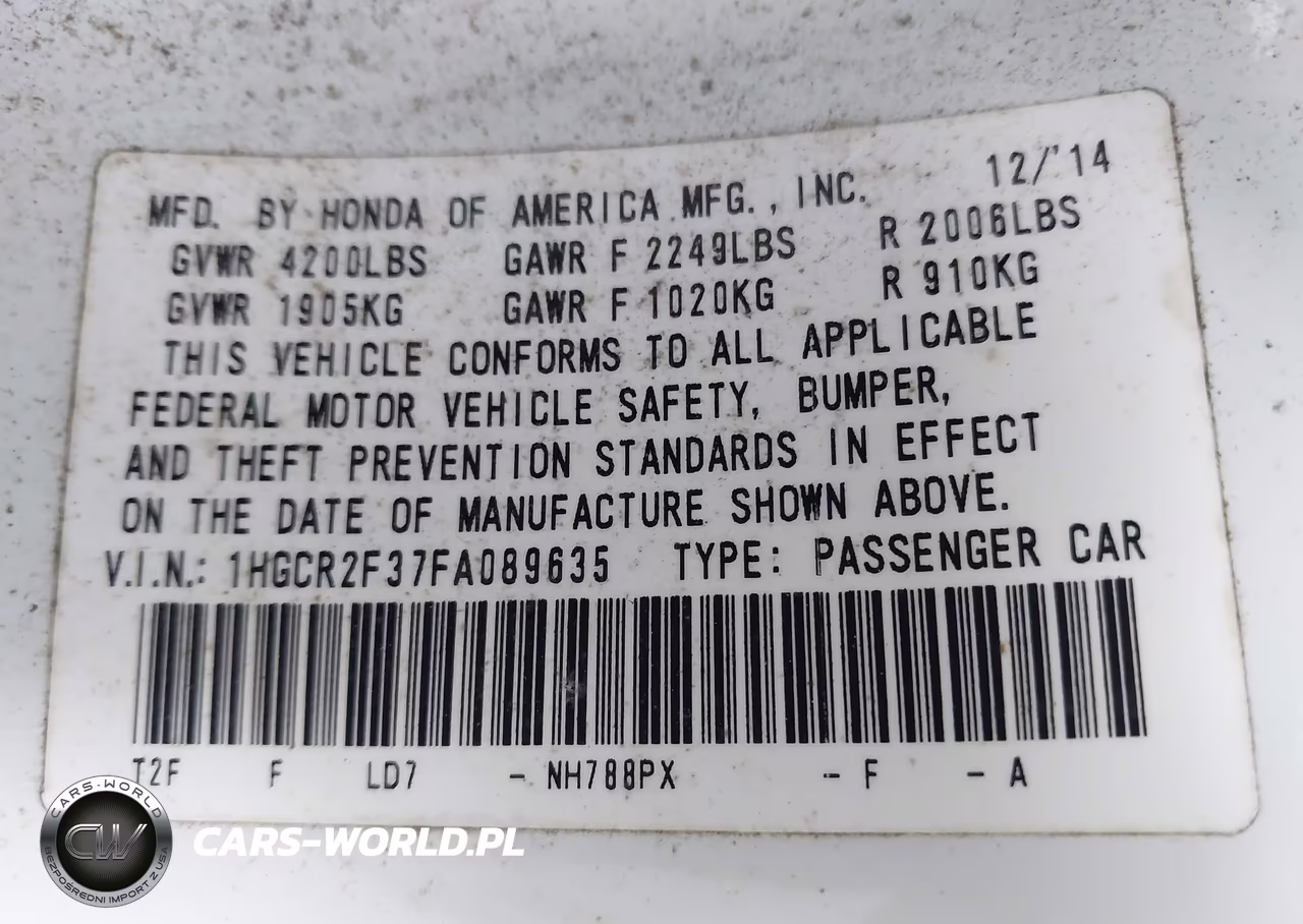 2015 Honda Accord Lx VIN:1HGCR2F37FA089635 - 9