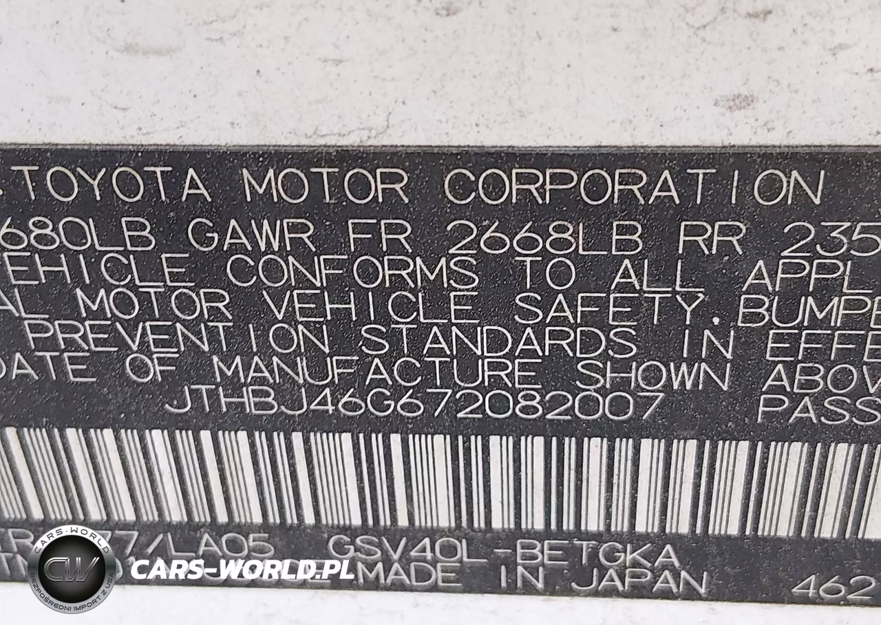 2007 Lexus Es 350 VIN:JTHBJ46G672082007 - 9