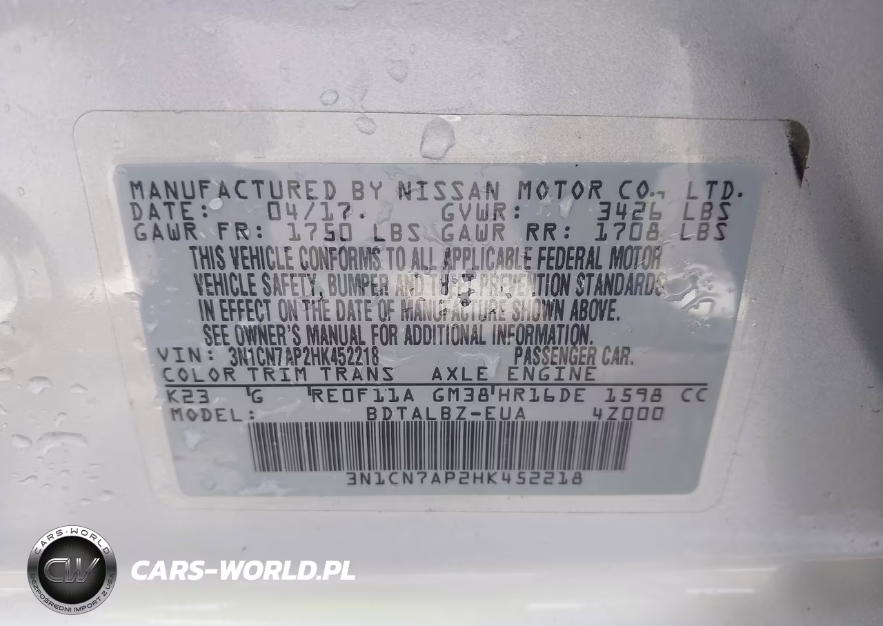 2017 Nissan Versa 1.6 Sv VIN:3N1CN7AP2HK452218 - 9