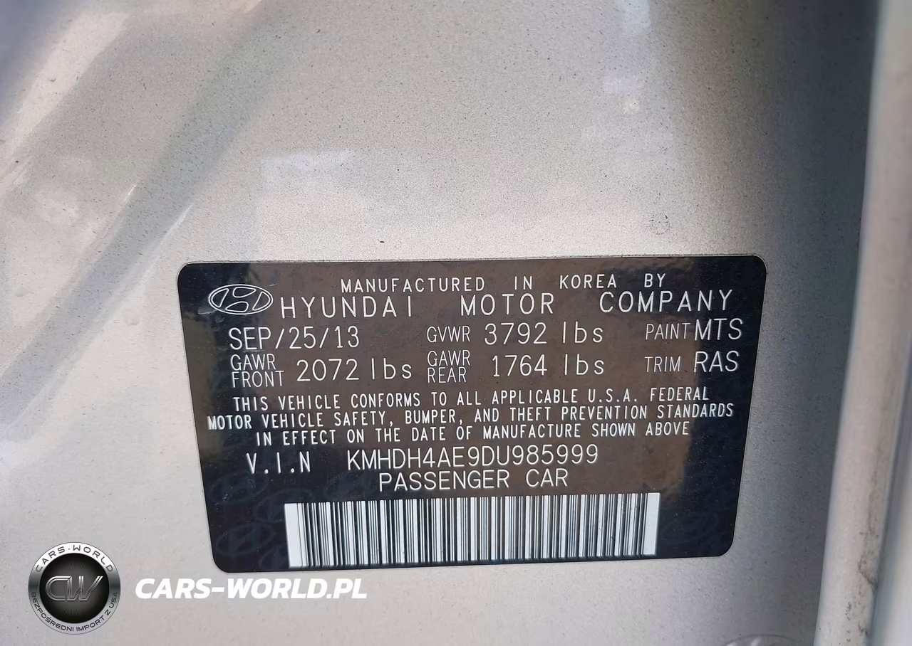 2013 Hyundai Elantra Gls VIN:KMHDH4AE9DU985999 - 9