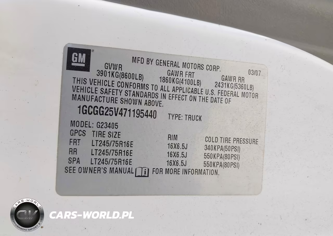 2007 Chevrolet Express Work Van VIN:1GCGG25V471195440 - 9