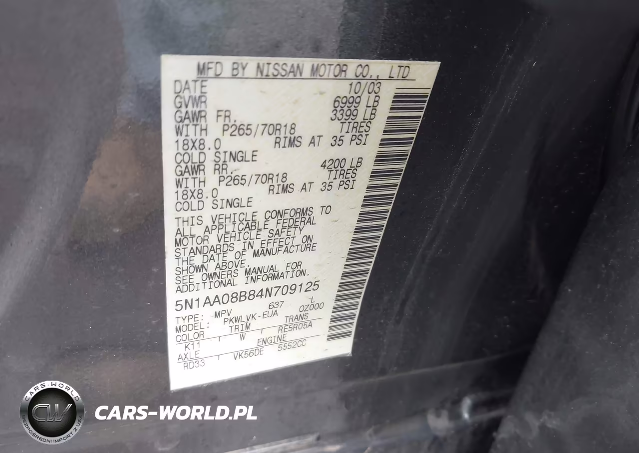 2004 Nissan Pathfinder Armada Le VIN:5N1AA08B84N709125 - 9