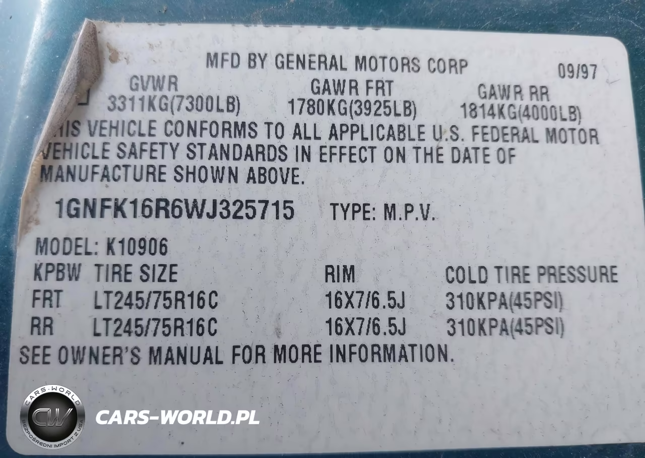 1998 Chevrolet Suburban 1500 VIN:1GNFK16R6WJ325715 - 9