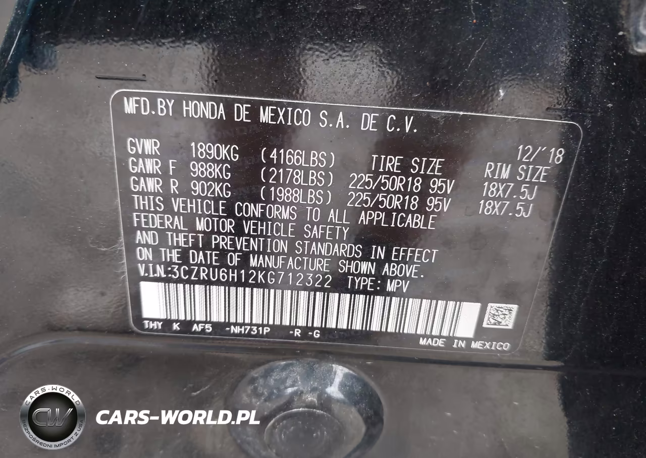 2019 Honda Hr-V Sport VIN:3CZRU6H12KG712322 - 9
