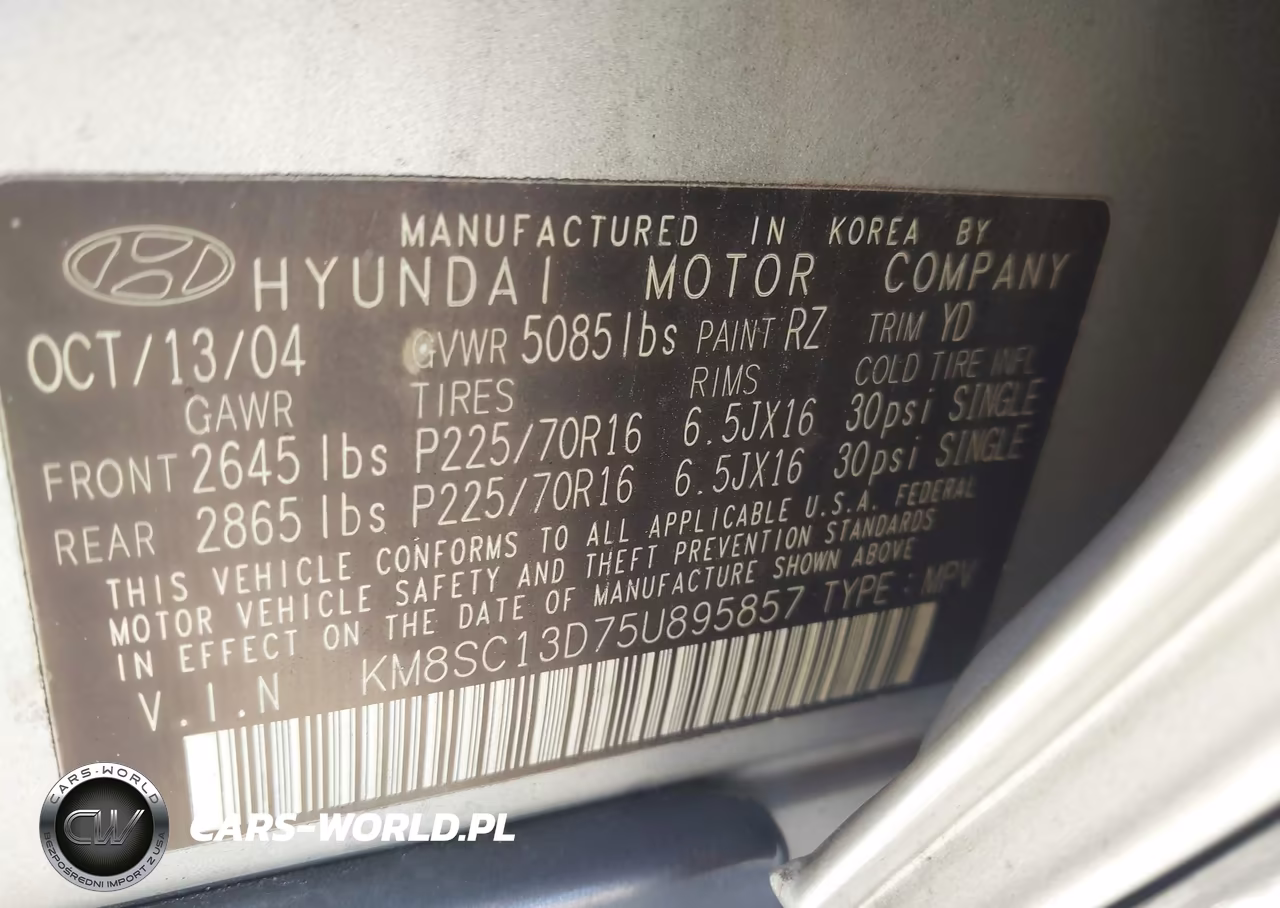 2005 Hyundai Santa Fe Gls VIN:KM8SC13D75U895857 - 9