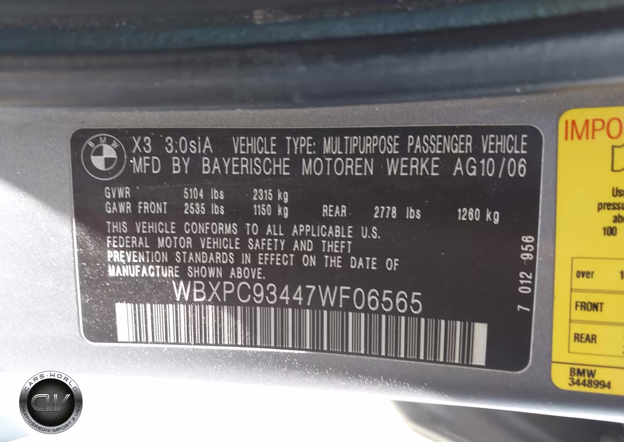 2007 BMW X3 3.0Si VIN:WBXPC93447WF06565 - 9