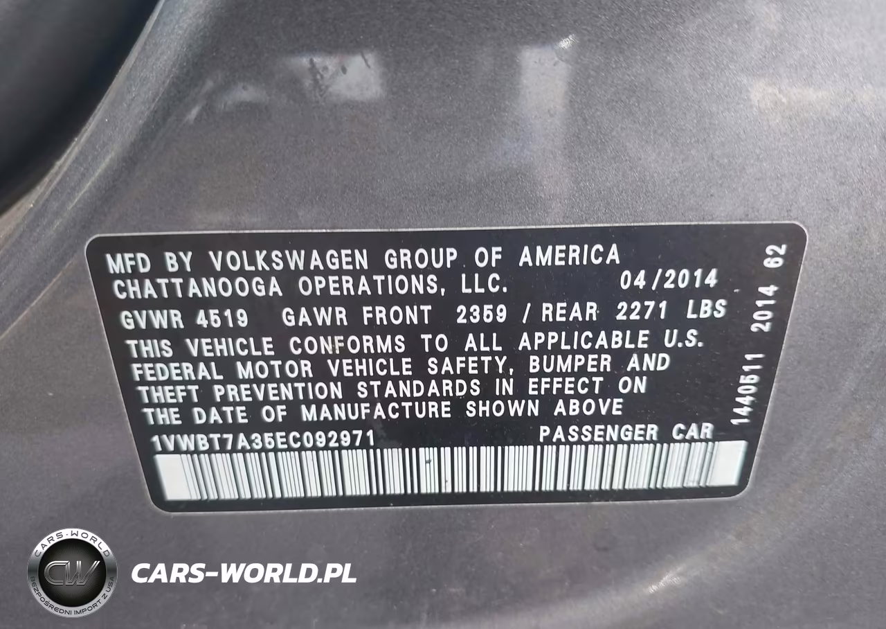 2014 Volkswagen Passat 1.8T Se VIN:1VWBT7A35EC092971 - 9