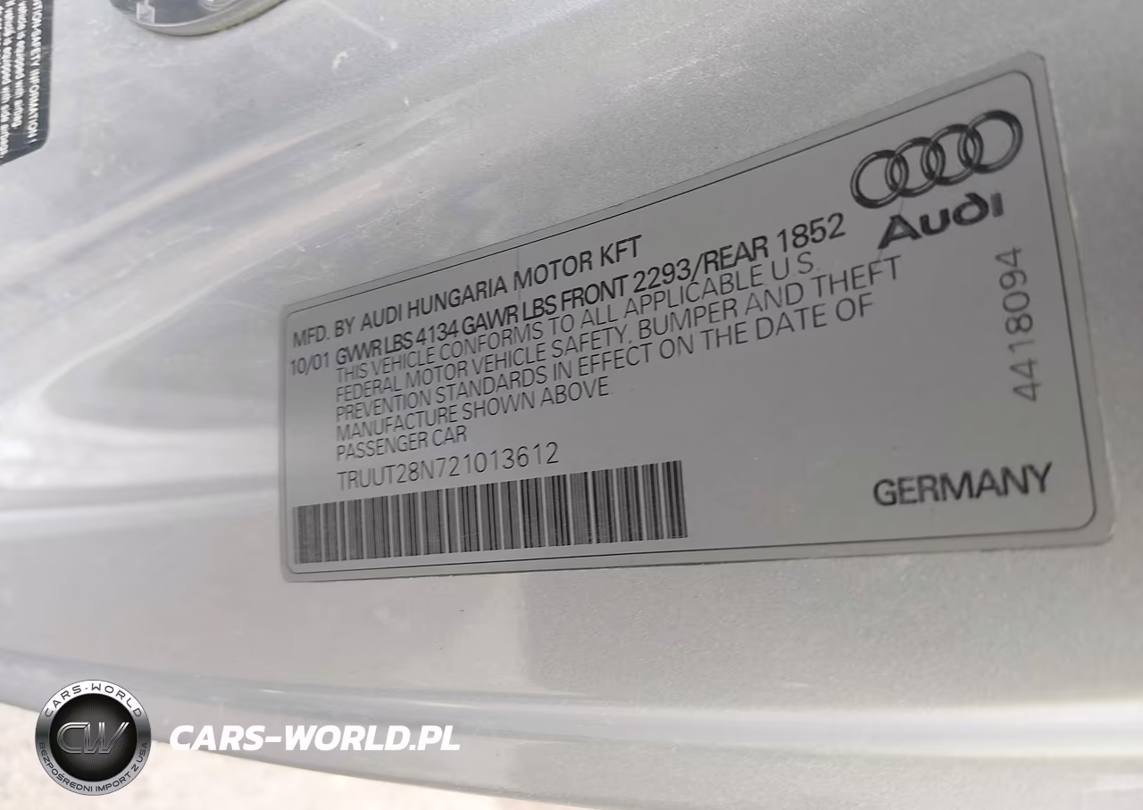2002 Audi Tt 1.8L VIN:TRUUT28N721013612 - 9