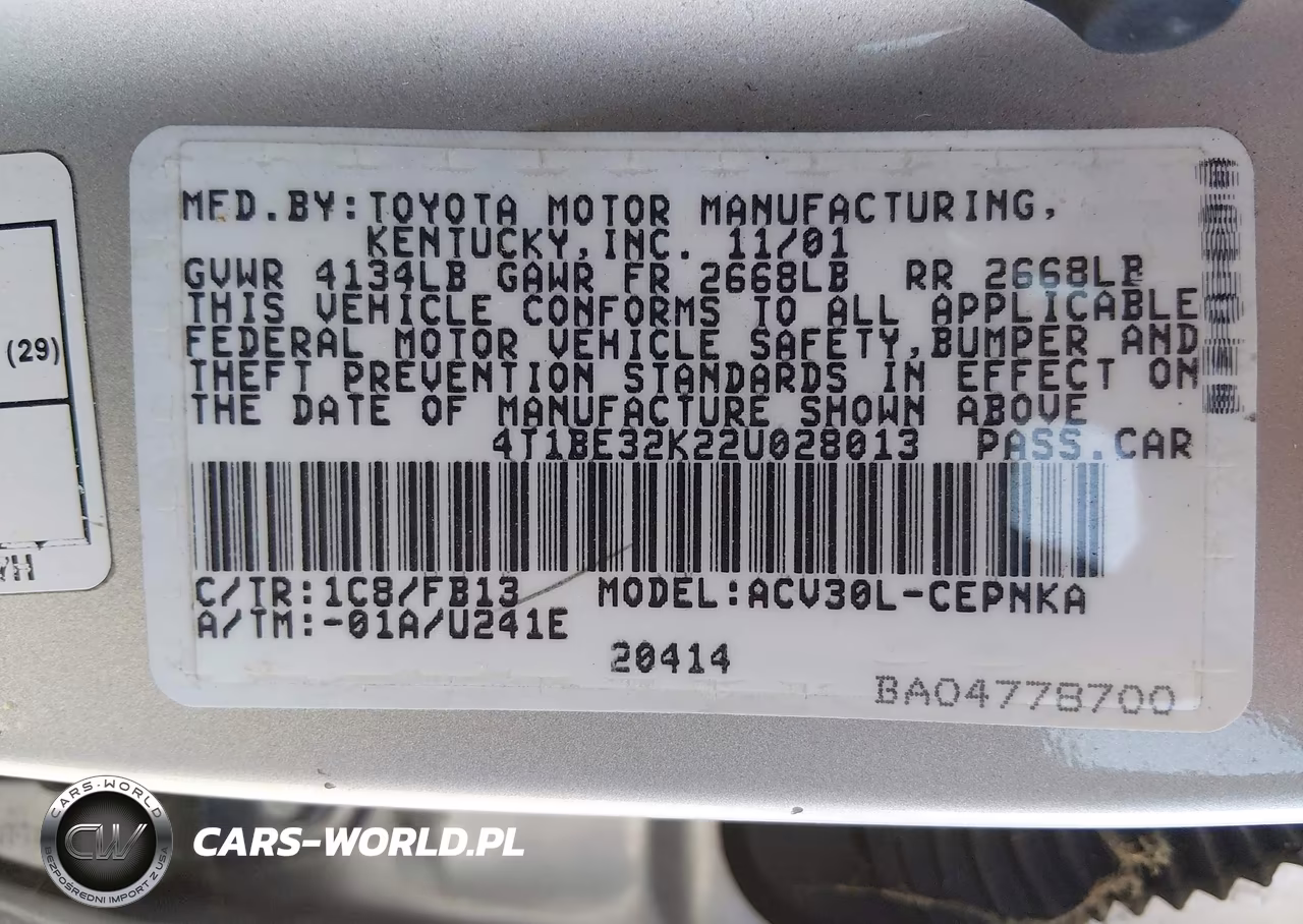 2002 Toyota Camry Le VIN:4T1BE32K22U028013 - 9