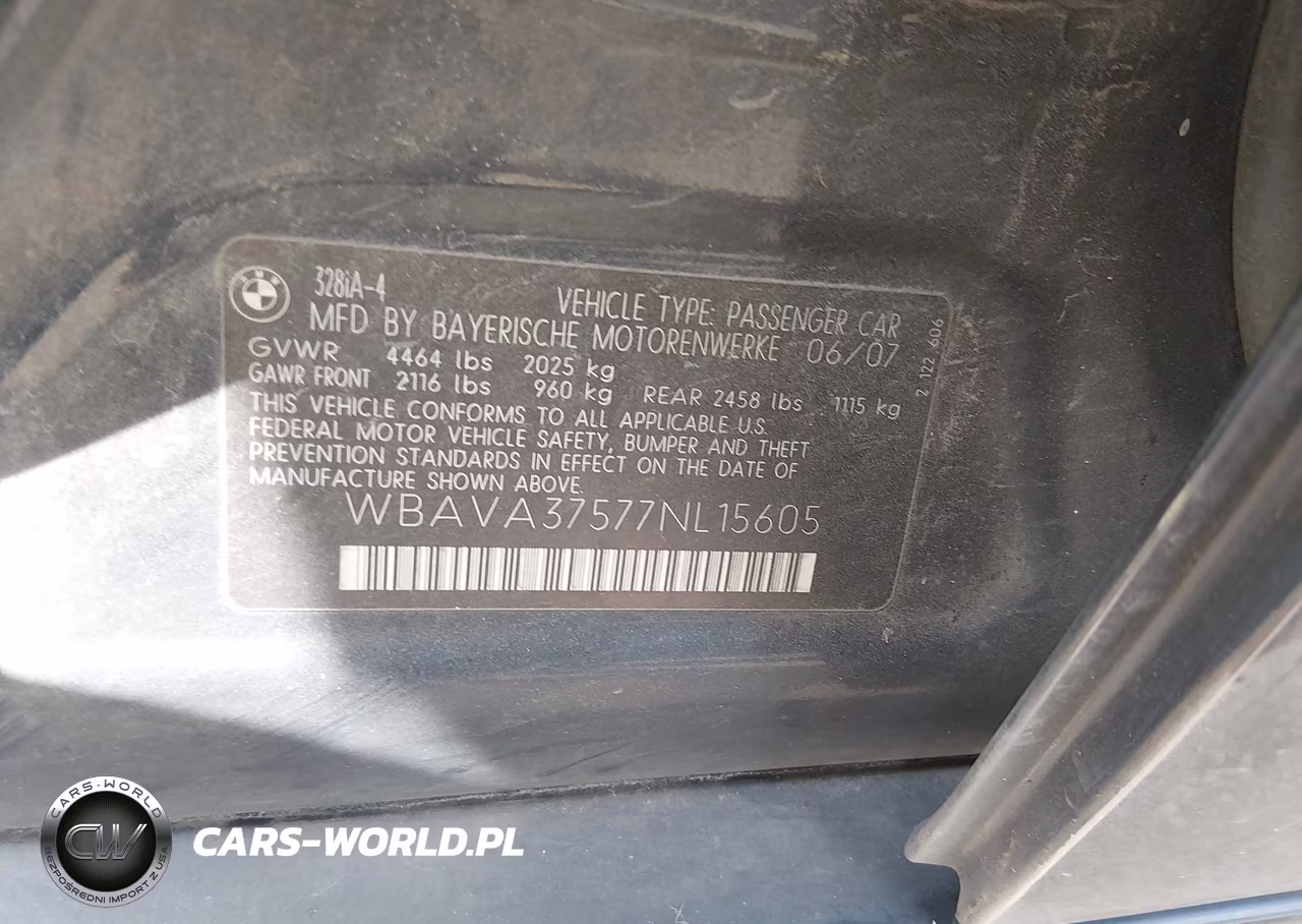 2007 BMW 328I VIN:WBAVA37577NL15605 - 9