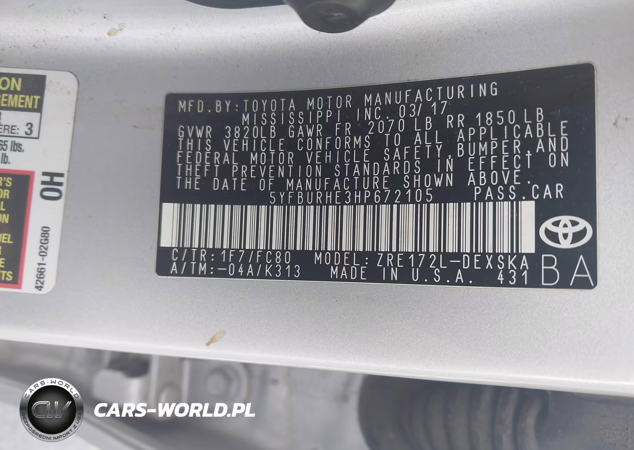2017 Toyota Corolla Se VIN:5YFBURHE3HP672105 - 9