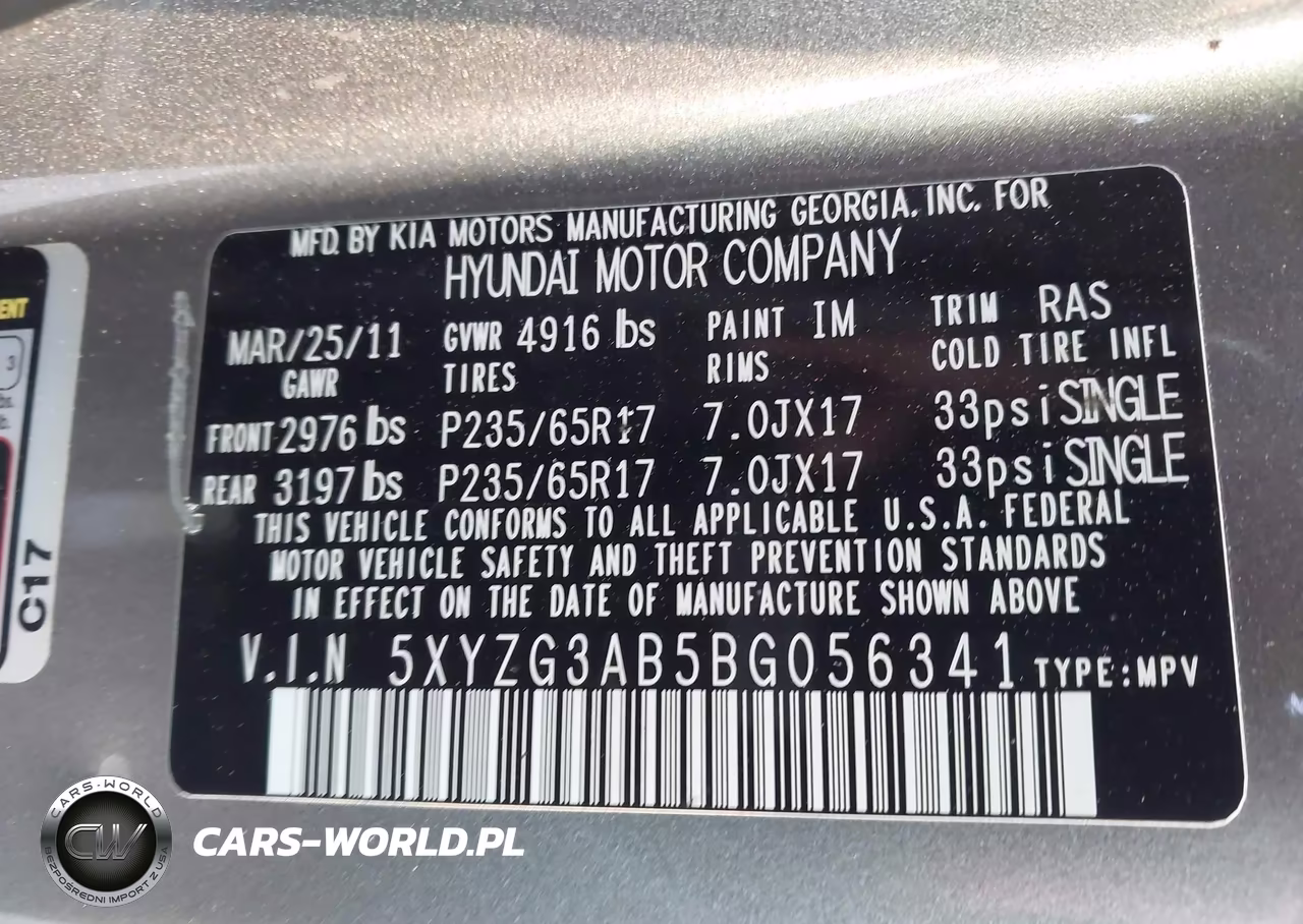 2011 Hyundai Santa Fe Gls VIN:5XYZG3AB5BG056341 - 9