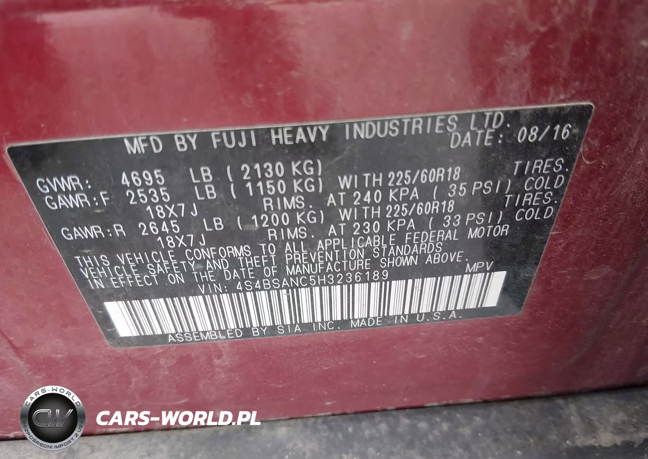 2017 Subaru Outback 2.5I Limited VIN:4S4BSANC5H3236189 - 9