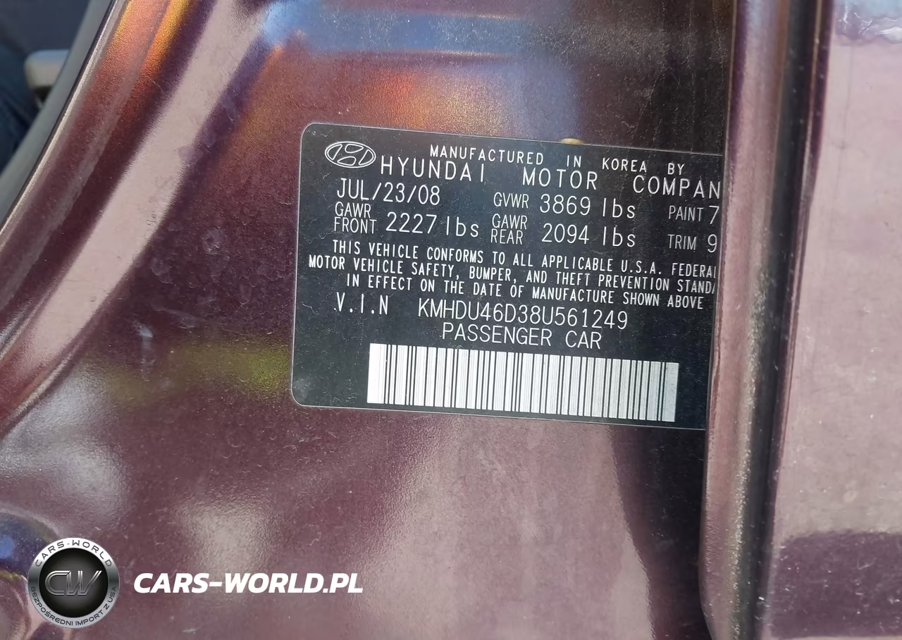 2008 Hyundai Elantra Gls-Se VIN:KMHDU46D38U561249 - 9