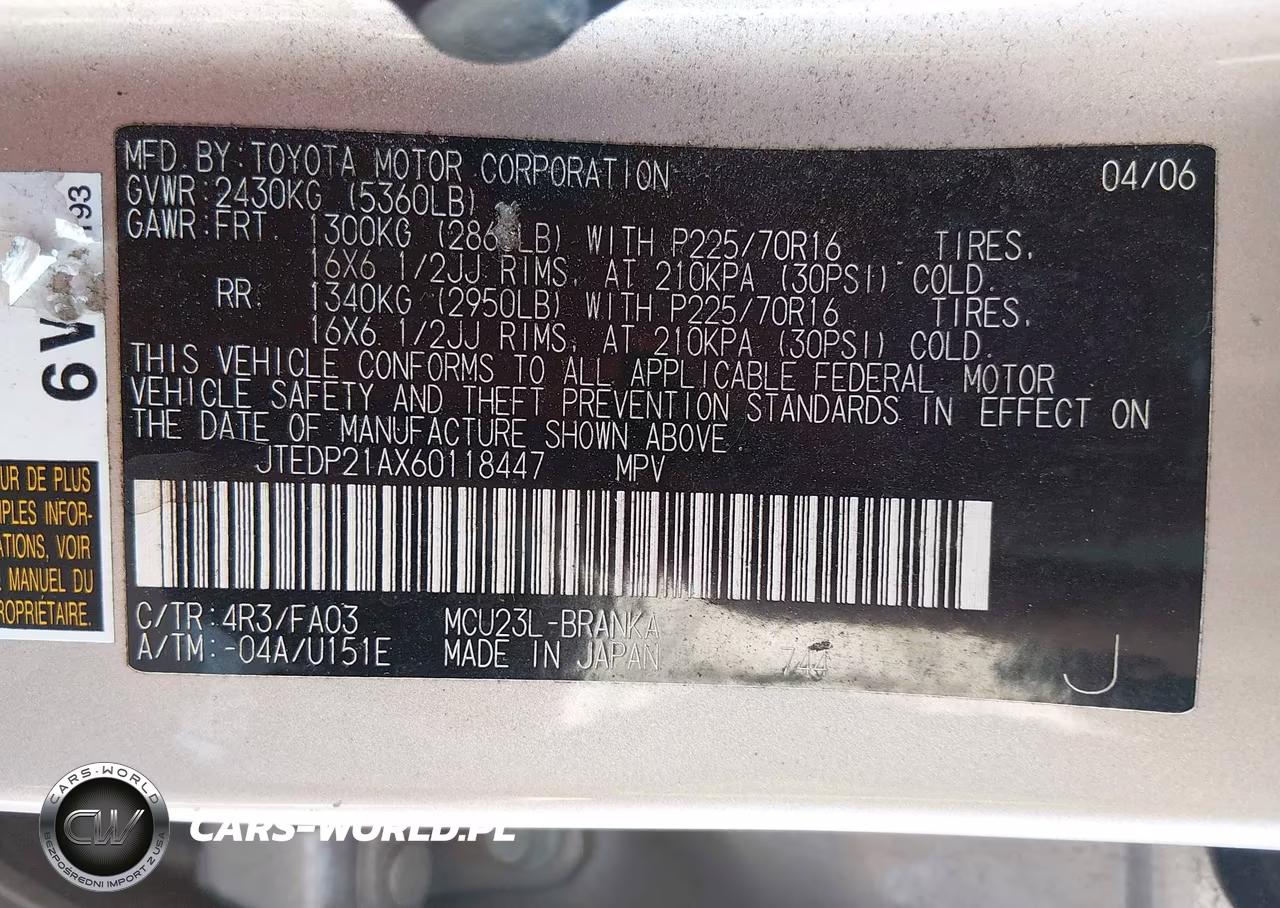 2006 Toyota Highlander V6 VIN:JTEDP21AX60118447 - 9