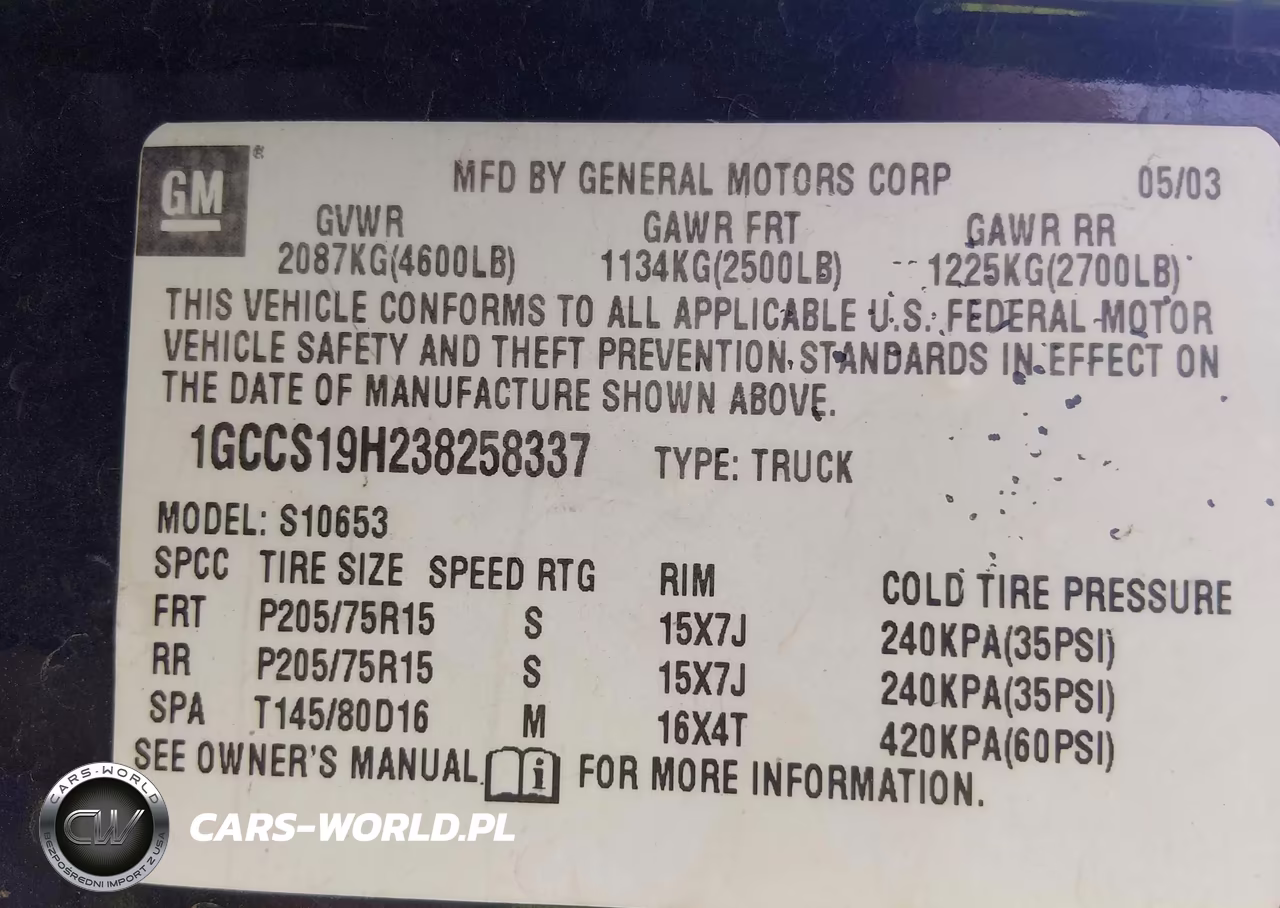 2003 Chevrolet S-10 Ls VIN:1GCCS19H238258337 - 9