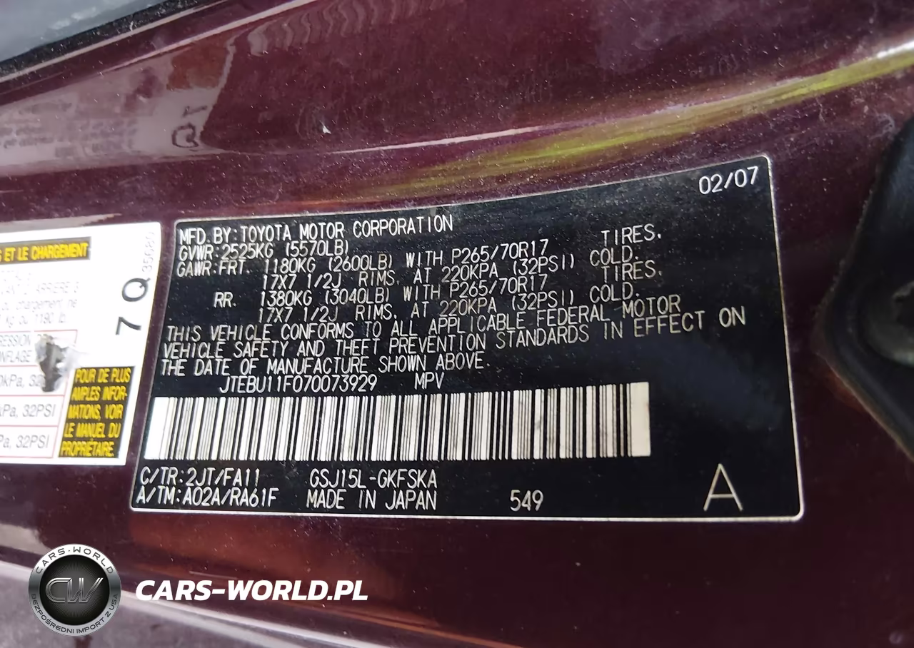 2007 Toyota Fj Cruiser VIN:JTEBU11F070073929 - 9