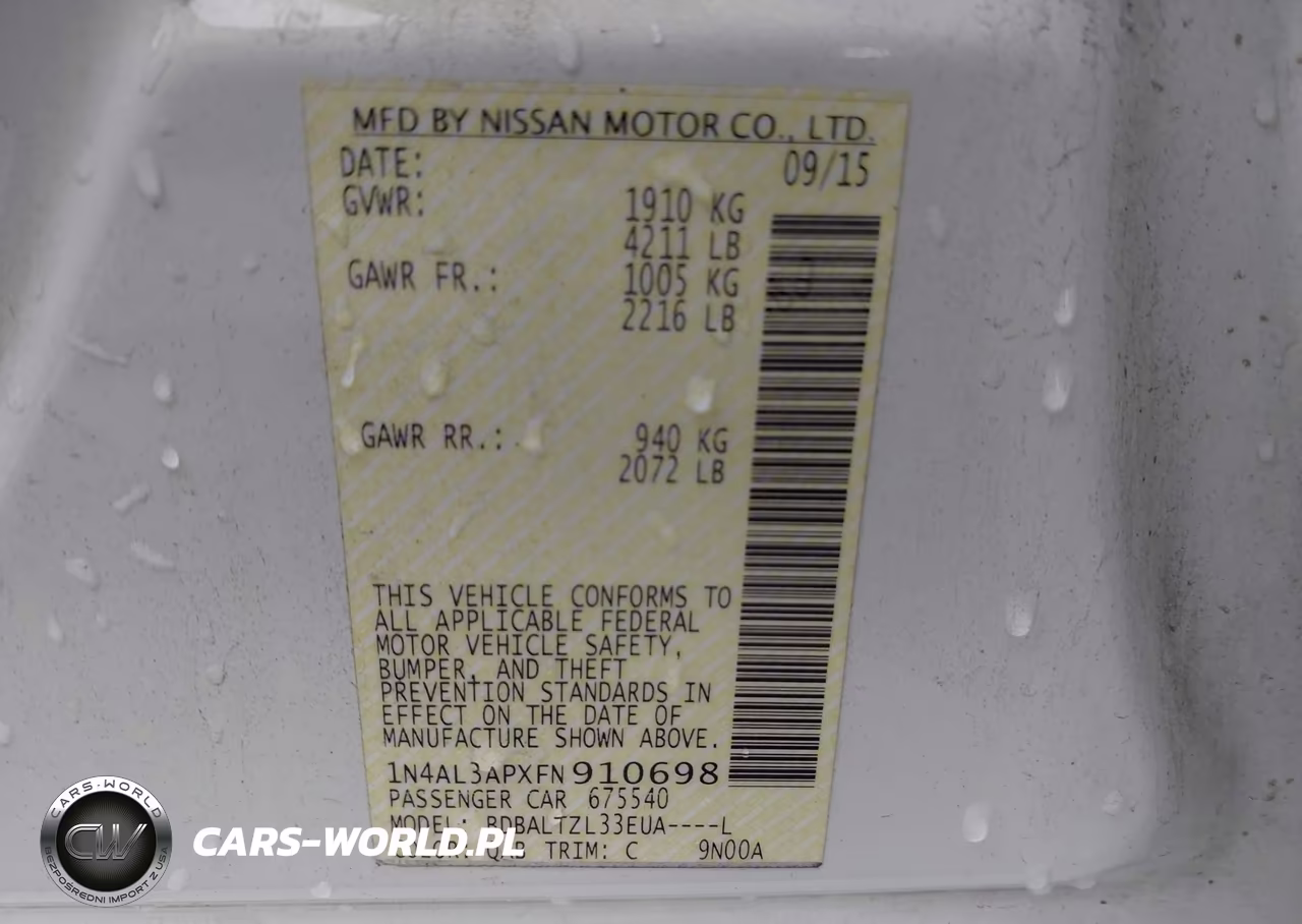 2015 Nissan Altima 2.5 Sl VIN:1N4AL3APXFN910698 - 9