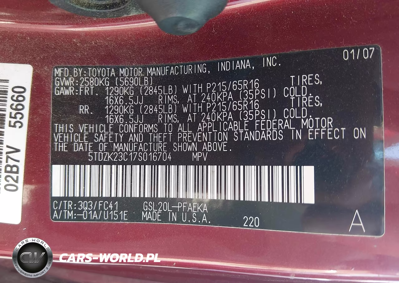 2007 Toyota Sienna Le VIN:5TDZK23C17S016704 - 9