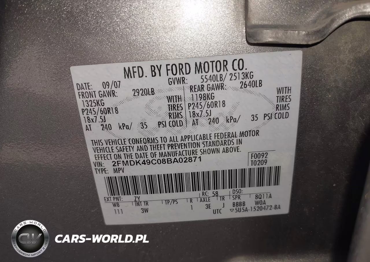 2008 Ford Edge Limited VIN:2FMDK49C08BA02871 - 9