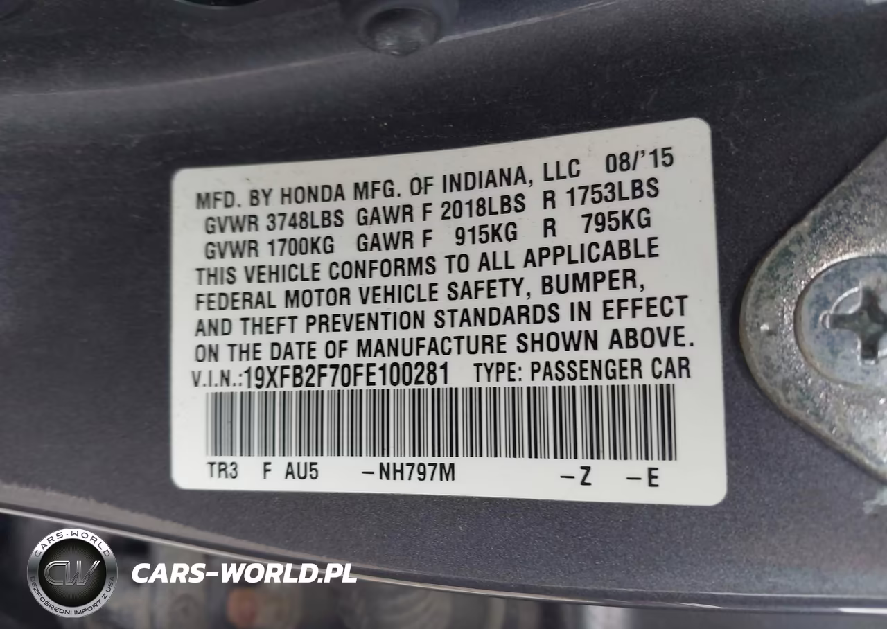 2015 Honda Civic Se VIN:19XFB2F70FE100281 - 9