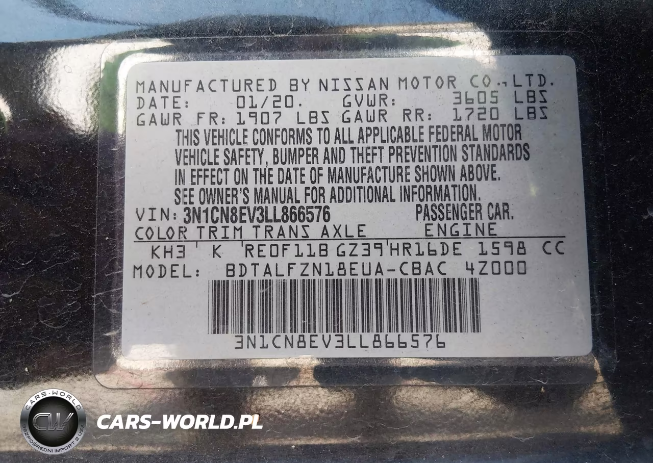 2020 Nissan Versa Sv Xtronic Cvt VIN:3N1CN8EV3LL866576 - 9