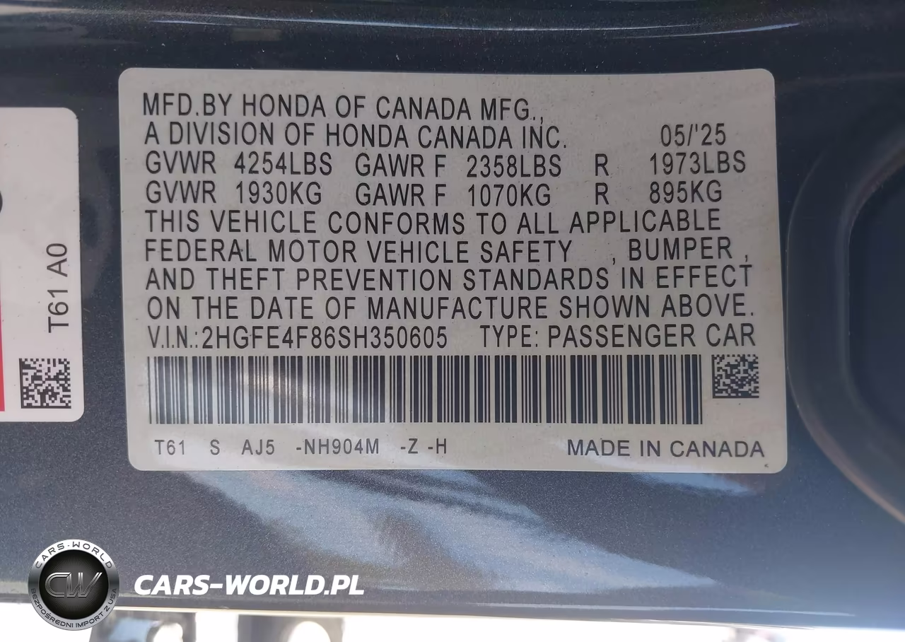 2025 Honda Civic Hybrid Sport-Sport Touring VIN:2HGFE4F86SH350605 - 9
