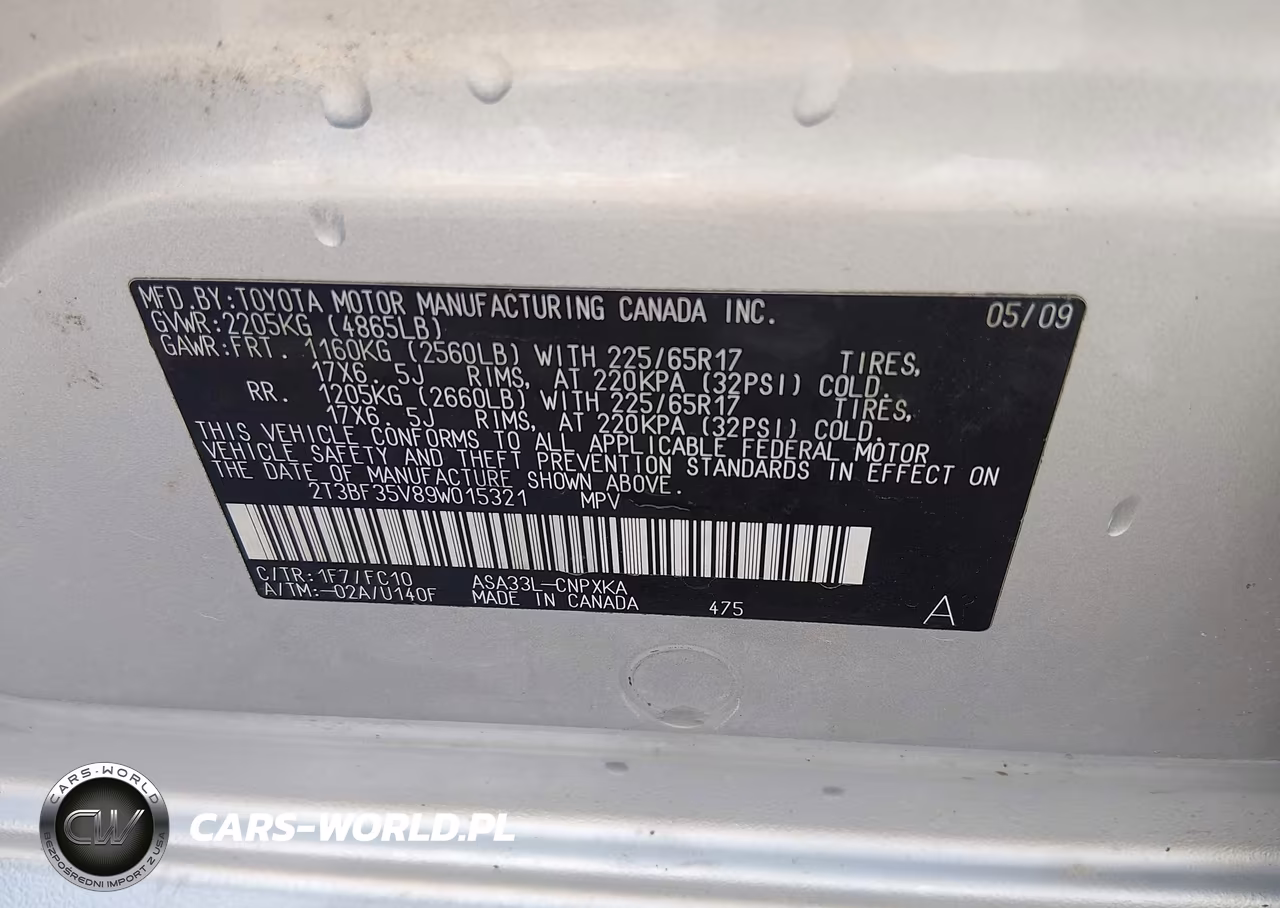 2009 Toyota Rav4 VIN:2T3BF35V89W015321 - 8