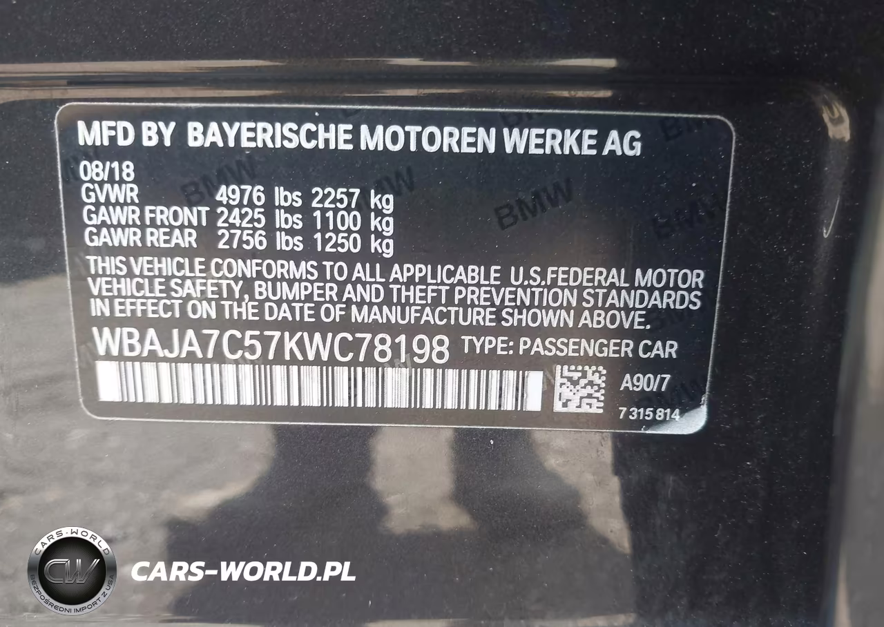 2019 BMW 5 Series 530I xDrive VIN:WBAJA7C57KWC78198 - 9