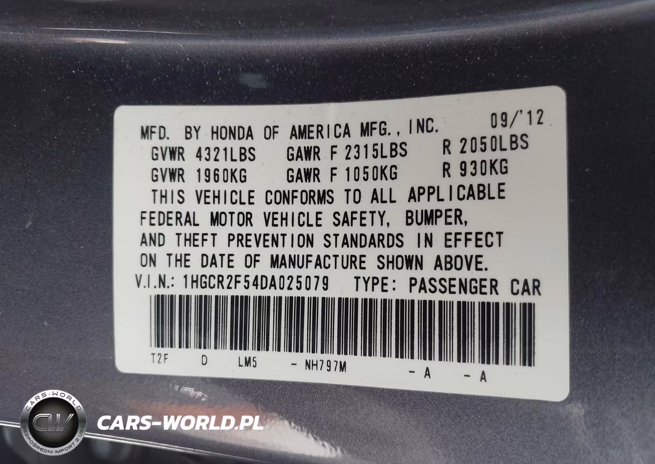 2013 Honda Accord Sport VIN:1HGCR2F54DA025079 - 9