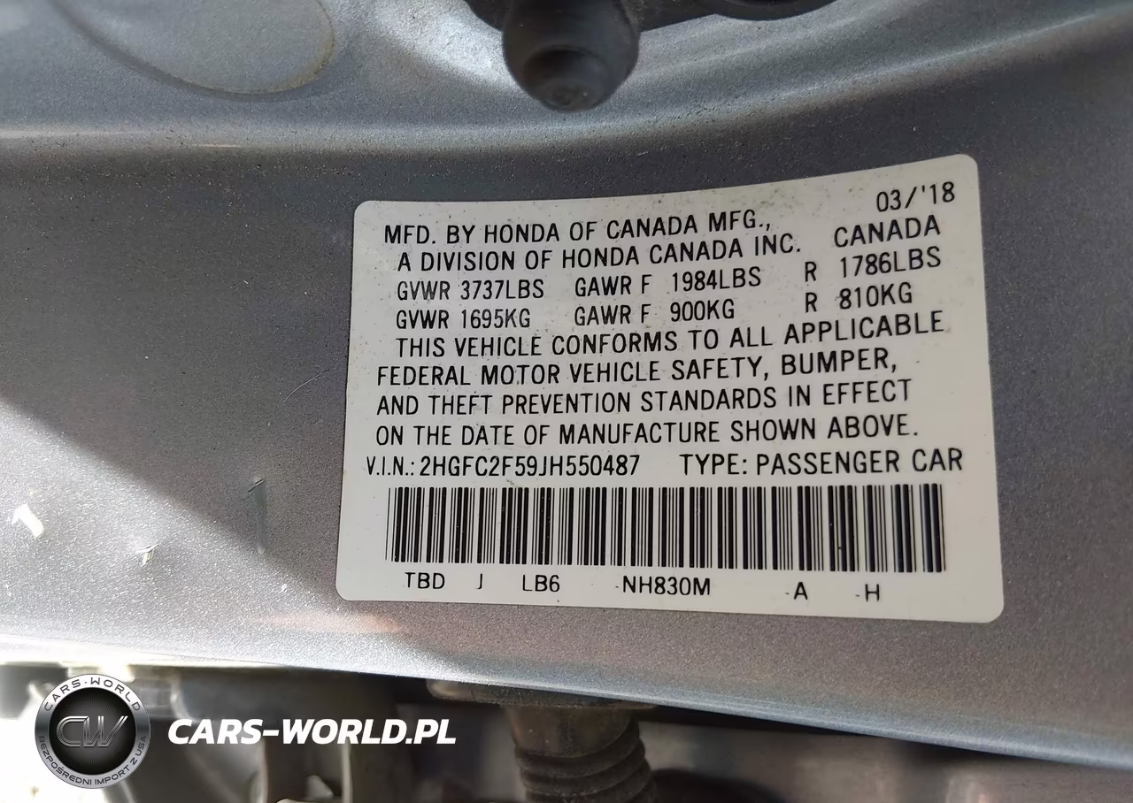 2018 Honda Civic Lx VIN:2HGFC2F59JH550487 - 9