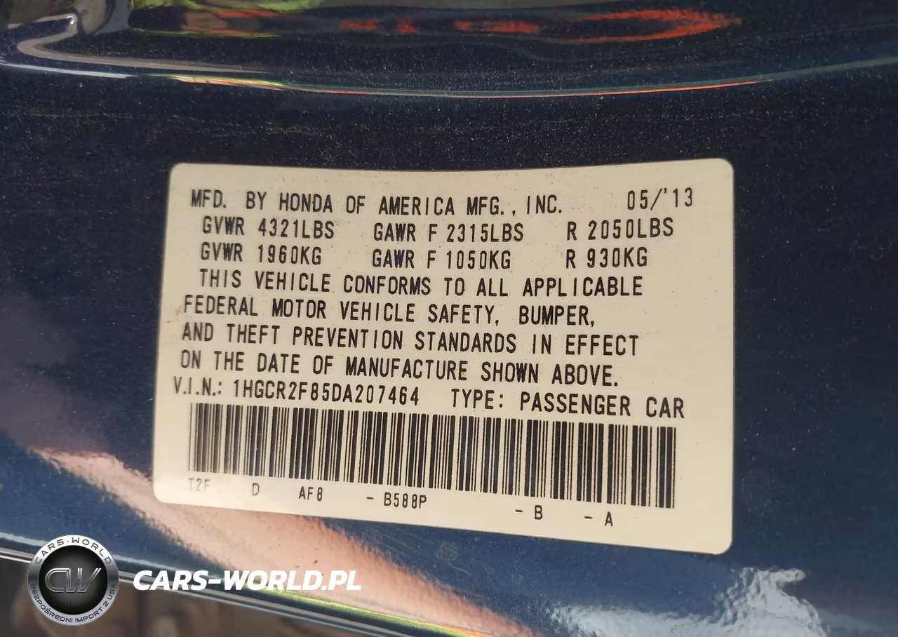 2013 Honda Accord Ex-L VIN:1HGCR2F85DA207464 - 9