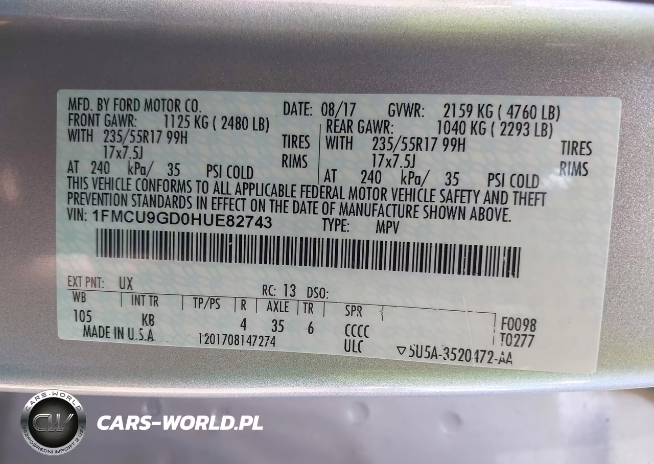 2017 Ford Escape Se VIN:1FMCU9GD0HUE82743 - 9