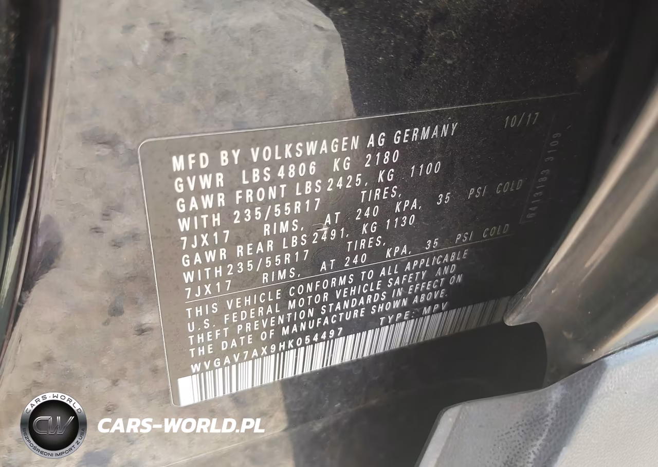 2017 Volkswagen Tiguan 2.0T-2.0T S VIN:WVGAV7AX9HK054497 - 9